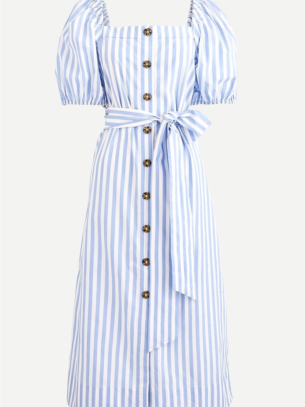 J Crew cottage dress in stripe Puff-Sleeve Button-Front blue & white Midi Dress